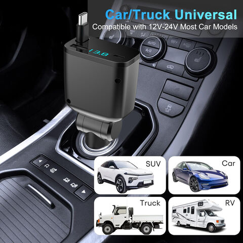 Schnelles Auto-Ladegerät mit SCP - Schnellladung für Mobiltelefone in verschiedenen Farben, PD-Ladefunktion, USB-SCP-Funktion, einziehbares Kabel