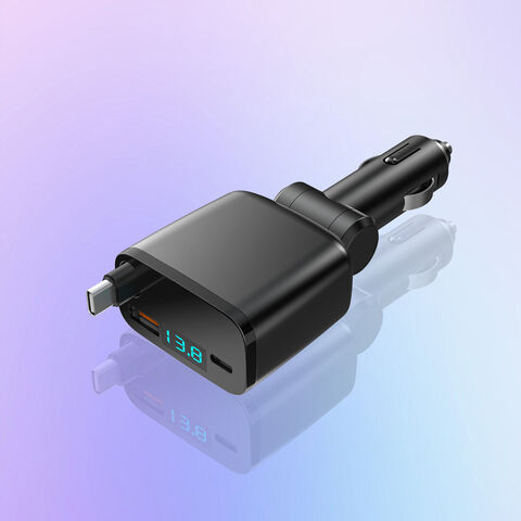 Schnelles Auto-Ladegerät mit SCP - Schnellladung für Mobiltelefone in verschiedenen Farben, PD-Ladefunktion, USB-SCP-Funktion, einziehbares Kabel