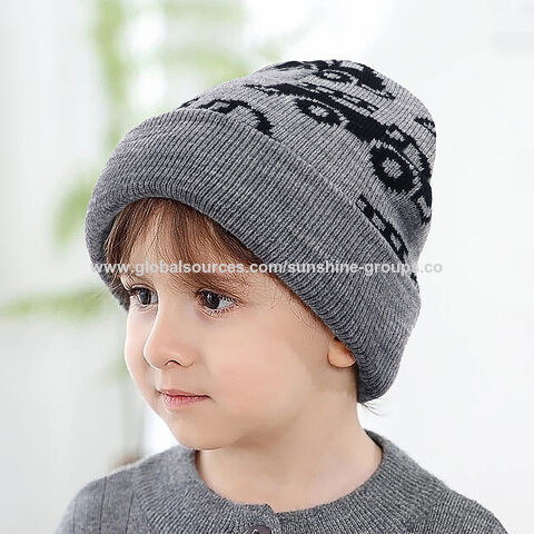 Nouveaux bonnets d'hiver pour enfants garçons, motif dinosaure à carreaux, jacquard de voiture, bonnet chaud en laine d'hiver, bonnets d'hiver pour enfants