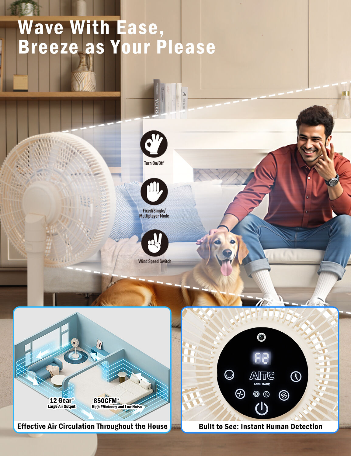 Aitc 2025 Innovation Smart Ai Cooling Fan Auto Human Tracking Gesture ...