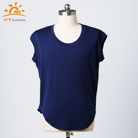 T-shirt en laine mérinos pour femme OEM 18.5MIC 85% en gros, conception sans manches respirante avec style de couleur unie pour l'été