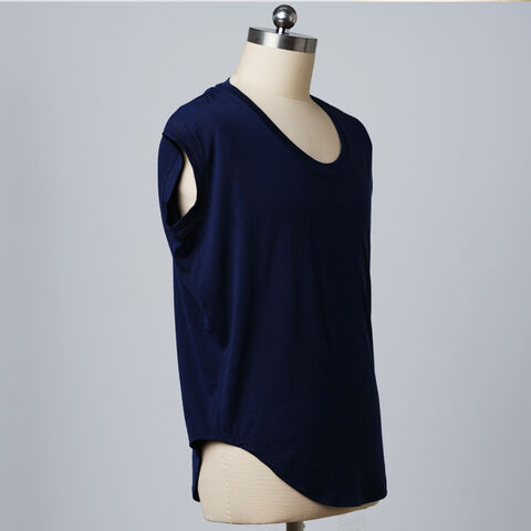 T-shirt en laine mérinos pour femme OEM 18.5MIC 85% en gros, conception sans manches respirante avec style de couleur unie pour l'été