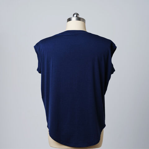 T-shirt en laine mérinos pour femme OEM 18.5MIC 85% en gros, conception sans manches respirante avec style de couleur unie pour l'été