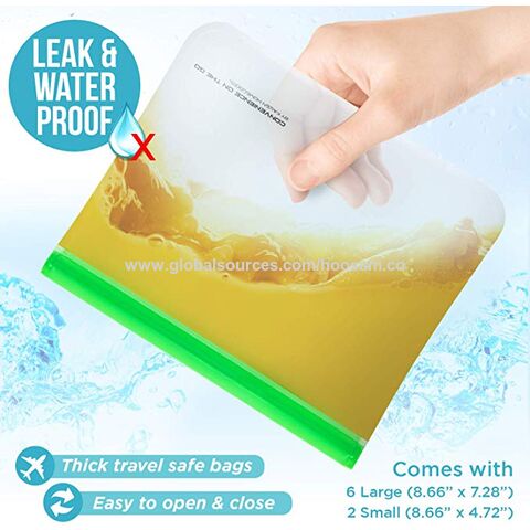 Saco de armazenamento reutilizável extra grosso, zíper de silicone e plástico para alimentos, almoço