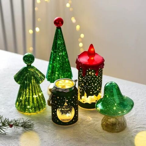 Pequena Lanterna de Natal LED Vela Sem Chama Impressão de Natal Luz de Atmosfera Festiva Decoração de Mesa Decoração de Casa