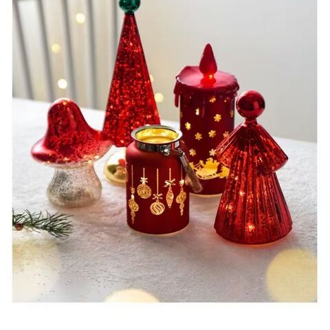 Pequena Lanterna de Natal LED Vela Sem Chama Impressão de Natal Luz de Atmosfera Festiva Decoração de Mesa Decoração de Casa
