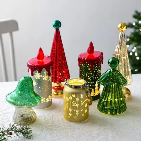 Pequena Lanterna de Natal LED Vela Sem Chama Impressão de Natal Luz de Atmosfera Festiva Decoração de Mesa Decoração de Casa