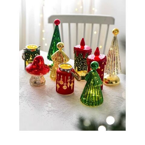 Pequena Lanterna de Natal LED Vela Sem Chama Impressão de Natal Luz de Atmosfera Festiva Decoração de Mesa Decoração de Casa