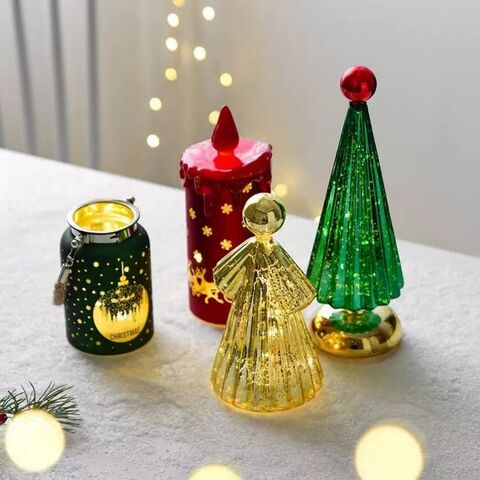 Pequena Lanterna de Natal LED Vela Sem Chama Impressão de Natal Luz de Atmosfera Festiva Decoração de Mesa Decoração de Casa