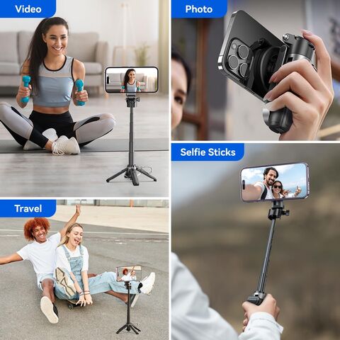 Old Shark Selfie Stick im Taschenformat, Telefon-Stativ mit kabelloser, abnehmbarer Fernbedienung & 2 Fülllichtern für Fotos - B2B Angebot