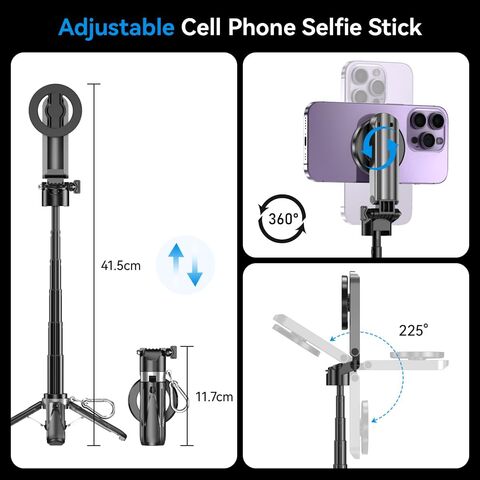 Old Shark Selfie Stick im Taschenformat, Telefon-Stativ mit kabelloser, abnehmbarer Fernbedienung & 2 Fülllichtern für Fotos - B2B Angebot