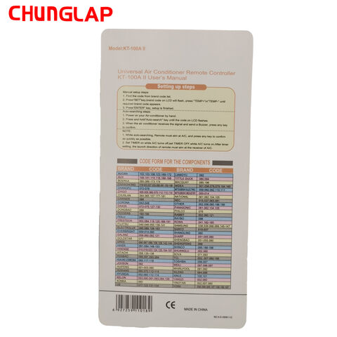 CHUNGLAP | جهاز تحكم عن بعد عالمي لمكيف الهواء KT-100A II للاستخدام مع مكيفات ZONSIN