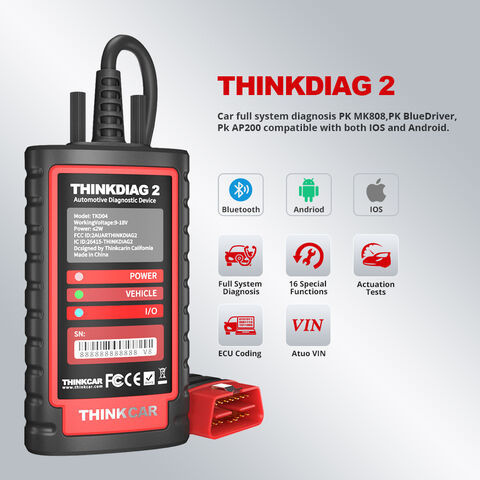Thinkcar THINKDIAG 2 Leitor de Código OBD2 de Sistema Completo com 16 Funções de Reset para Telefone/Tablet Android/IOS - Ferramenta de Diagnóstico Automotivo