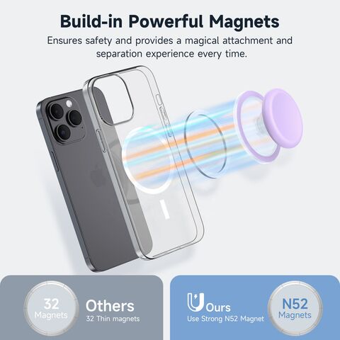 Suporte magnético transparente removível para telefone com capa de silicone, Griptok, suporte magnético para telefone para iPhone 15