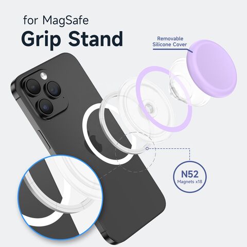 Suporte magnético transparente removível para telefone com capa de silicone, Griptok, suporte magnético para telefone para iPhone 15