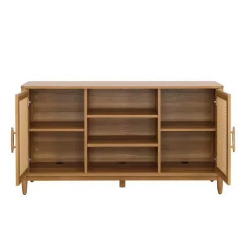 Großhandel Möbel Wohnzimmer Eingangsbereich MDF Holz Medienkonsole TV Tisch Ständer Schrank mit Rattantür