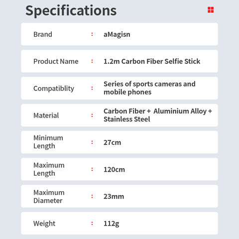 AMagisn 120cm Carbonfaser Unsichtbarer Selfie-Stick für Insta360/DJI OSMO/GoPro Handheld Selfie Stick Zubehör