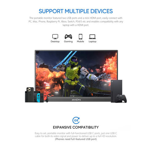 Arzopa A1 15.6 Inci 1080P Full HD FHD LCD LED Monitor Gaming Portabel Perluasan Layar PC Komputer Monitor Portabel Moniteur PC