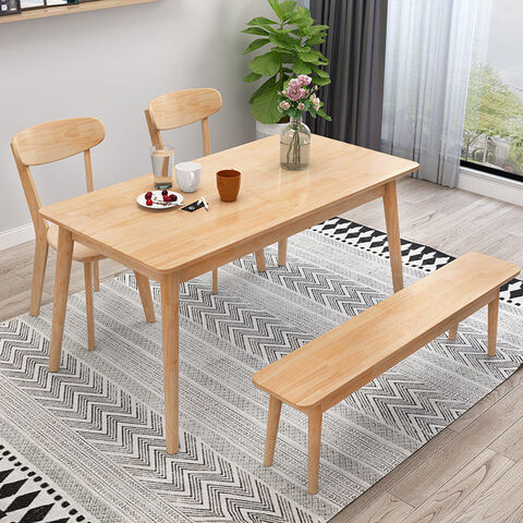 Mesa de comedor de madera maciza, juego de mesa y sillas para hogar pequeño, mesa rectangular en color madera natural.