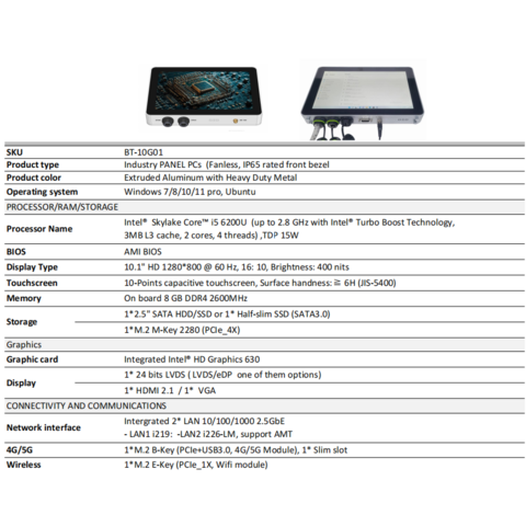 Painel PC Industrial Tátil de Liga de Alumínio de 10" Personalizado IP67 400nits i7 Ultraleve com Cabeça de Aviação, Computador Embutido VESA à Prova de Água