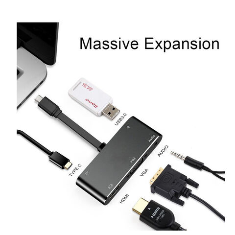 Adaptador Hub Tipo C 5 em 1, USB 3.0, Carregador PD, suporta diferentes requisitos de função