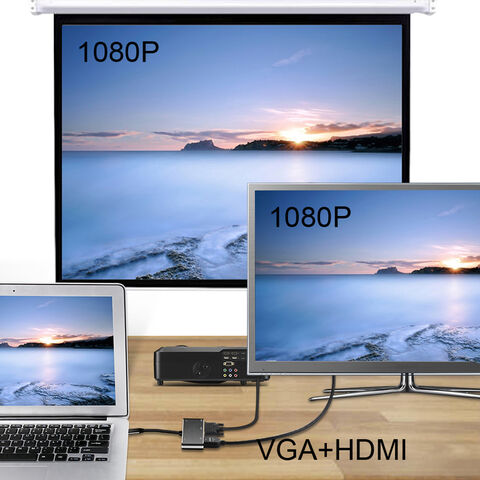 Adaptador Hub Tipo C 5 em 1, USB 3.0, VGA, HDMI 1080P, Jack de 3.5mm, Carregador PD