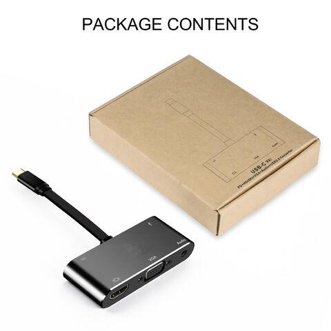 Adaptador Hub Tipo C 5 em 1, USB 3.0, VGA, HDMI 1080P, Jack de 3.5mm, Carregador PD