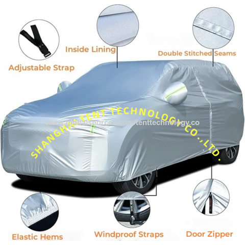 Housse de voiture universelle résistante, taille 210D Oxford, revêtement argenté anti-UV, vente en gros étanche pour extérieur