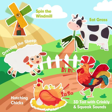 2025 Neues Design Filz Farm Busy Board für Kleinkinder Montessori Ruhiges Aktivitätsbuch mit Lebenskompetenzen, Kognition, Sortieren, Zuordnen