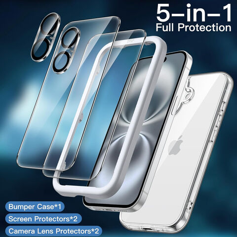 Funda 5 en 1 para i Phone 17 con 2 protectores de pantalla de vidrio templado y protectores de lente de cámara, funda a prueba de golpes que no se pone amarilla