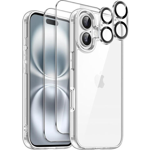 Funda 5 en 1 para i Phone 17 con 2 protectores de pantalla de vidrio templado y protectores de lente de cámara, funda a prueba de golpes que no se pone amarilla