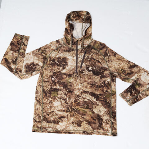 Sudadera con Capucha de Caza para Hombre, Lana Merino, Capa Base de Camuflaje, Mezcla Sintética Resistente al Viento, Corte Atlético para Deportes al Aire Libre en Clima Frío