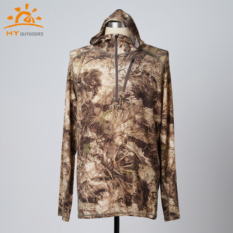Sudadera con Capucha de Caza para Hombre, Lana Merino, Capa Base de Camuflaje, Mezcla Sintética Resistente al Viento, Corte Atlético para Deportes al Aire Libre en Clima Frío