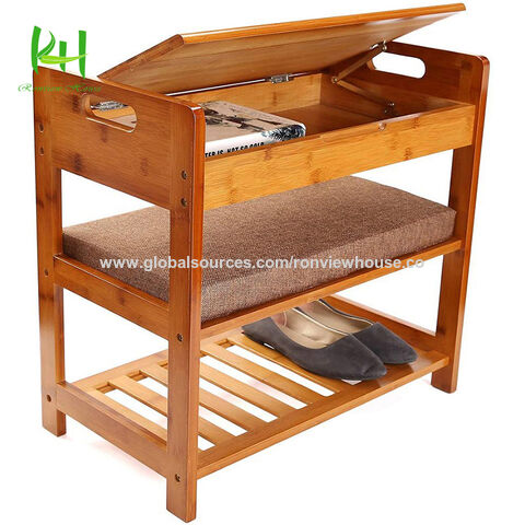 Kratzfeste & langlebige Schuhschränke aus Bambus, Sitzkissen, geeignet für Wohnzimmer, Schlafzimmer, Schrank, Badezimmer.