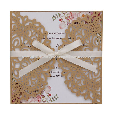 Tarjetas de invitación de boda, Invitaciones de boda, Tarjeta de invitación de boda cortada con láser, Tarjeta de invitación de boda de lujo