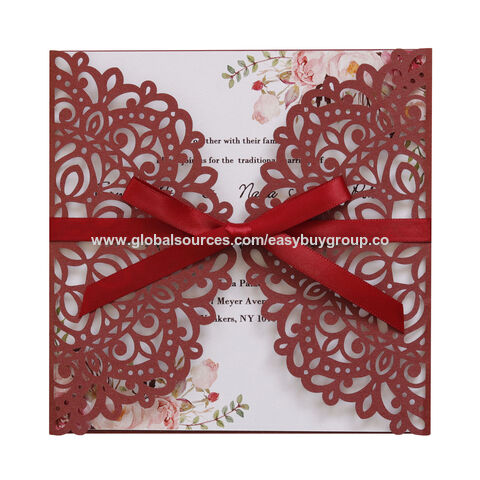 Tarjetas de invitación de boda, Invitaciones de boda, Tarjeta de invitación de boda cortada con láser, Tarjeta de invitación de boda de lujo