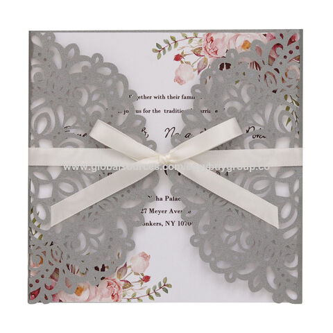 Tarjetas de invitación de boda, Invitaciones de boda, Tarjeta de invitación de boda cortada con láser, Tarjeta de invitación de boda de lujo