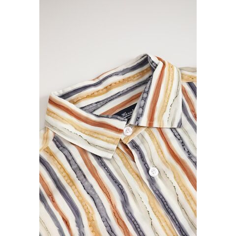 Chemise ample à manches courtes pour hommes avec imprimé rayé coloré