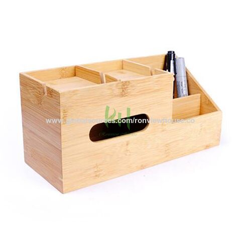 Caixas de Armazenamento de Bambu de Fujian Empilháveis ​​que Economizam Espaço, Caixa de lenços de papel, adequada para colocar canetas, tesouras, etc. na mesa