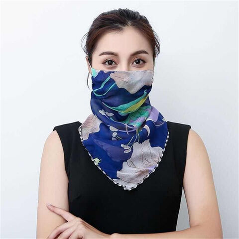 Cachecóis Femininos para o Rosto, Proteção Solar de Verão, Antipoeira, Estampa Floral, Lenços de Pescoço