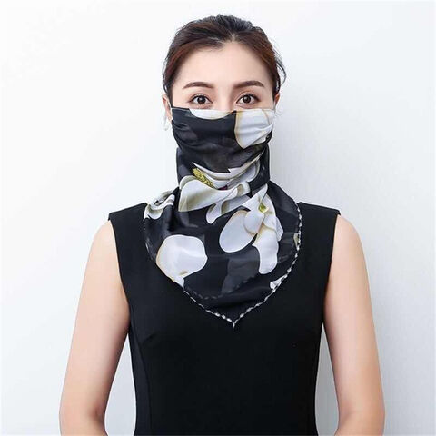 Cachecóis Femininos para o Rosto, Proteção Solar de Verão, Antipoeira, Estampa Floral, Lenços de Pescoço