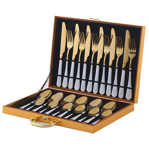 Amazon Edelstahl Besteckset 1010, westliches Messer, Gabel und Löffel, 24-teilige Geschenkbox, Steakmesser, Gabel und Löffel