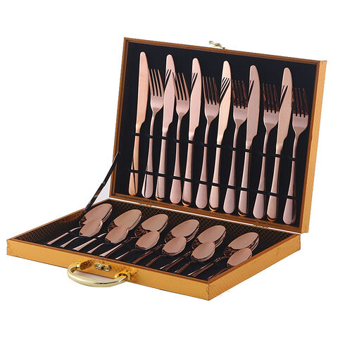 Amazon Edelstahl Besteckset 1010, westliches Messer, Gabel und Löffel, 24-teilige Geschenkbox, Steakmesser, Gabel und Löffel