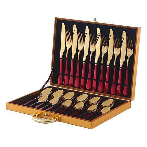 Amazon Edelstahl Besteckset 1010, westliches Messer, Gabel und Löffel, 24-teilige Geschenkbox, Steakmesser, Gabel und Löffel