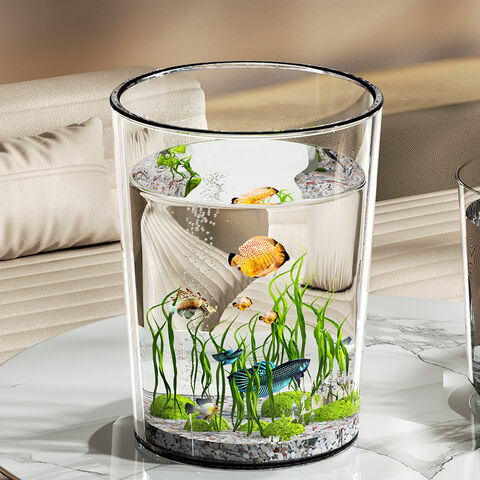 Hochtransparentes und langlebiges Aquarium, rundes Fischaquarium mit Imitatglas, kleine Wasserpflanzen und Schildkröten