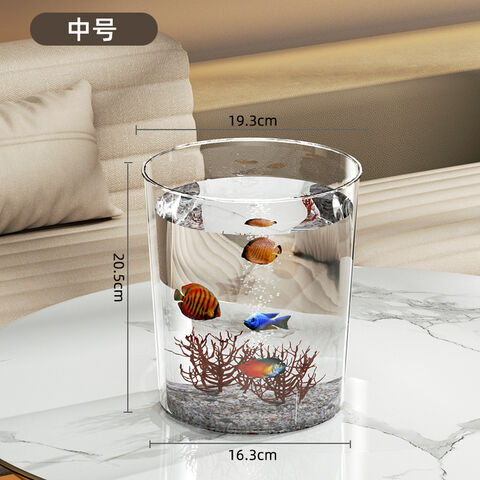 Hochtransparentes und langlebiges Aquarium, rundes Fischaquarium mit Imitatglas, kleine Wasserpflanzen und Schildkröten