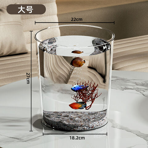 Hochtransparentes und langlebiges Aquarium, rundes Fischaquarium mit Imitatglas, kleine Wasserpflanzen und Schildkröten
