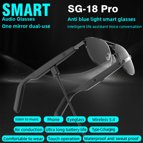 Lunettes Bluetooth en Matériau ABS+PC avec Contrôle Tactile, Lunettes Sans Fil, IP4 Étanche, Connectivité V5.4, Lunettes Audio Longue Durée