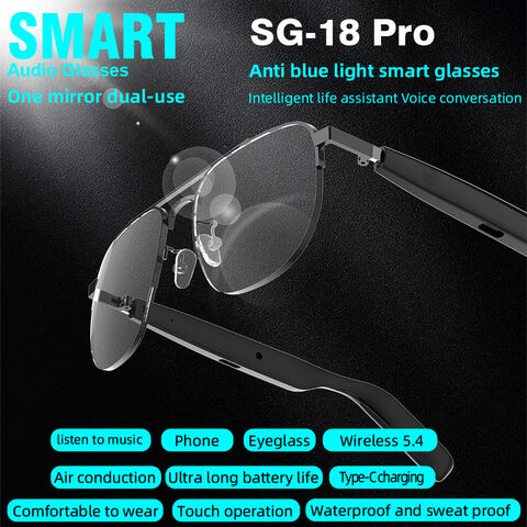Lunettes Bluetooth en Matériau ABS+PC avec Contrôle Tactile, Lunettes Sans Fil, IP4 Étanche, Connectivité V5.4, Lunettes Audio Longue Durée