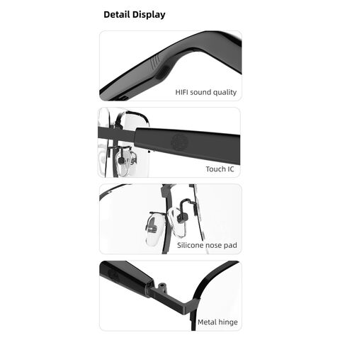 Lunettes Bluetooth en Matériau ABS+PC avec Contrôle Tactile, Lunettes Sans Fil, IP4 Étanche, Connectivité V5.4, Lunettes Audio Longue Durée